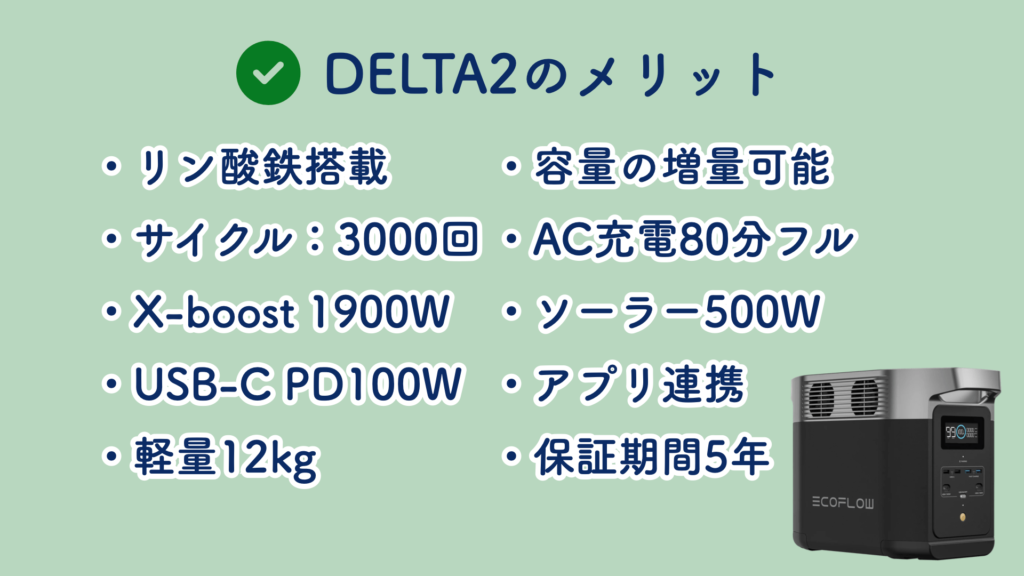 EcoFlow DELTA2（エコフロー デルタ2）のメリット。